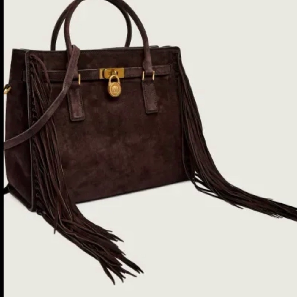 Michael Kors Dark Brown Suede Fringe Satchel with Gold Hardware - Picture 5 of 5